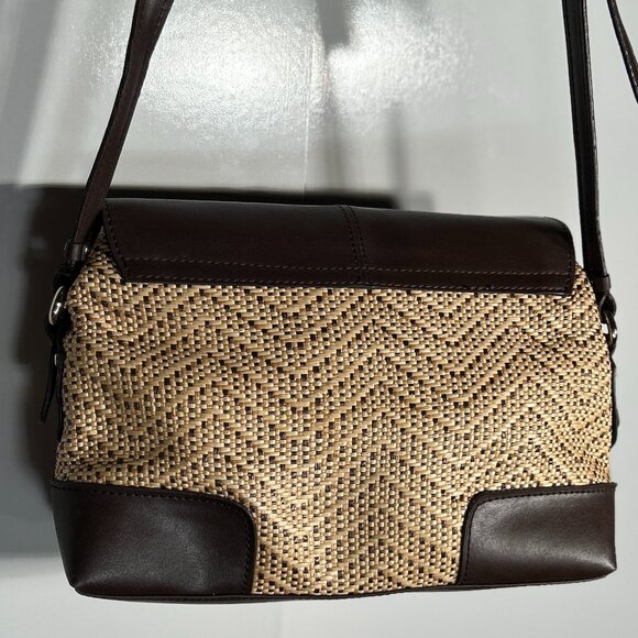 Liz Claiborne Crossbody Bag 10H " x 13W" Brown & Raffia Casual Office - Picture 3 of 7